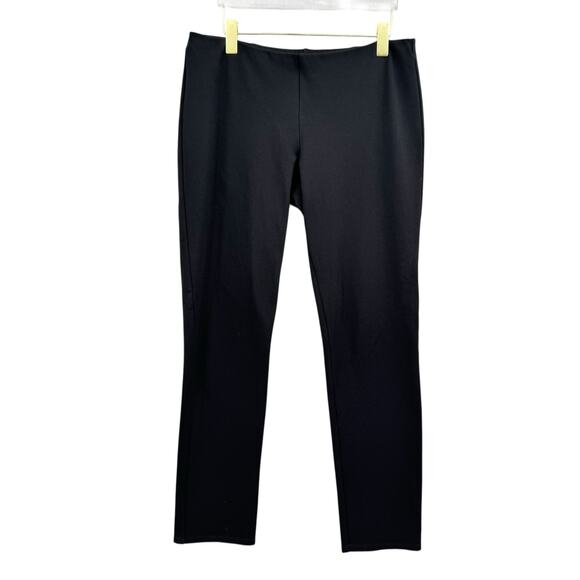 Eileen Fisher Black Ponte Pull On Elastic Waist Mid Rise Slim Leg Ankle Pants - Picture 1 of 7